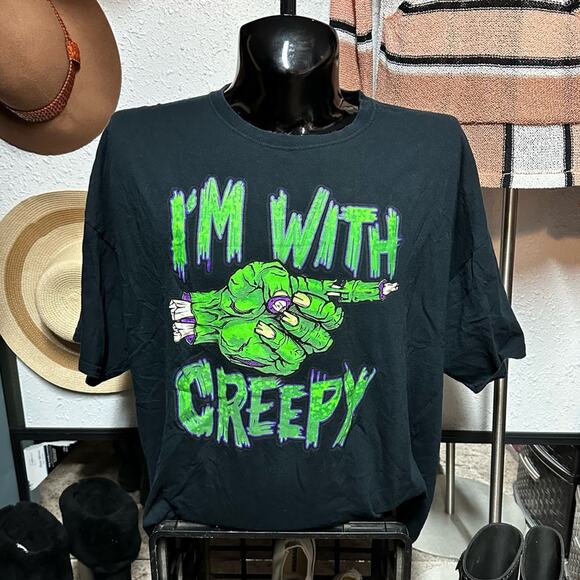 1774. 3XL “I’m with Creepy” Unisex Zombie Hand T-shirt - Picture 1 of 6